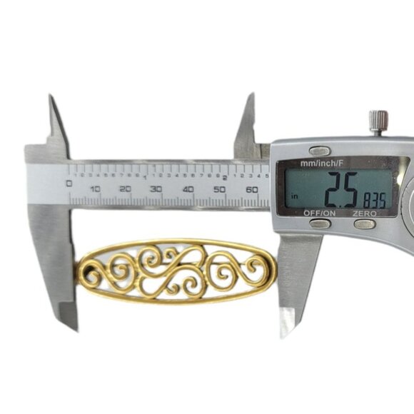 Yves Saint Laurent Goldtone Oval Open Scroll Brooch Bar, Signed - Picture 6 of 7